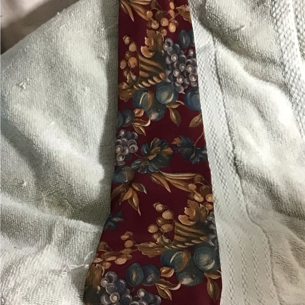 Men's Burgundy Floral Tie with Blue and Gold Accents